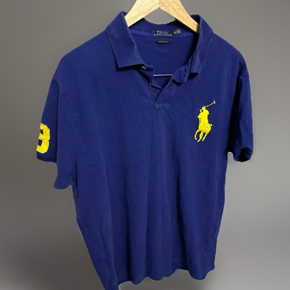 Polo by Ralph Lauren Men's Navy Polo with Yellow Logo